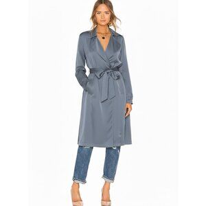 NWT Theory Oaklane Silk Trench in River Blue Modern Georgette Coat P XS $595